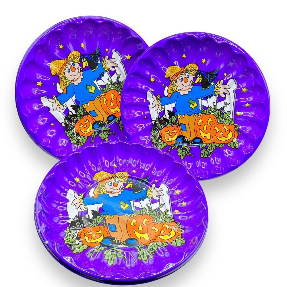 X3 BERMAN Vintage SCARECROW Candy DISH TRAY Halloween Plastic JACK-O-LANTERN